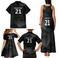 New Zealand Cricket Custom Family Matching Tank Maxi Dress and Hawaiian Shirt Potae Pango Black Fern Pattern LT9 - Polynesian Pride
