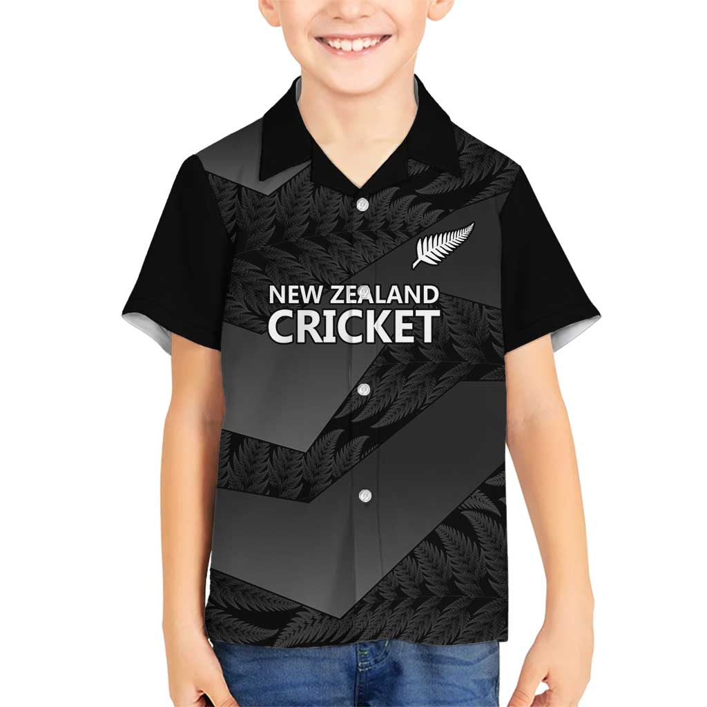 New Zealand Cricket Custom Family Matching Tank Maxi Dress and Hawaiian Shirt Potae Pango Black Fern Pattern LT9 Son's Shirt Black - Polynesian Pride