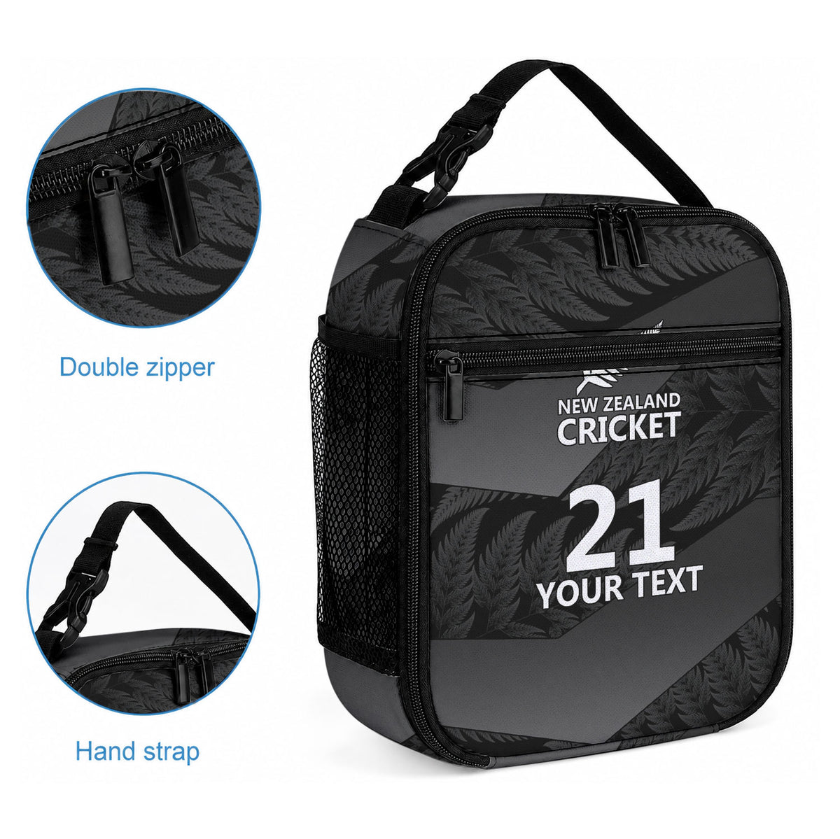 New Zealand Cricket Custom Lunch Bag Potae Pango Black Fern Pattern LT9 - Polynesian Pride