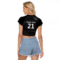 New Zealand Cricket Custom Raglan Cropped T Shirt Potae Pango Black Fern Pattern