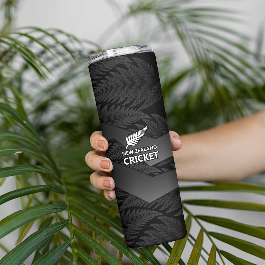 New Zealand Cricket Custom Skinny Tumbler Potae Pango Black Fern Pattern LT9 - Polynesian Pride