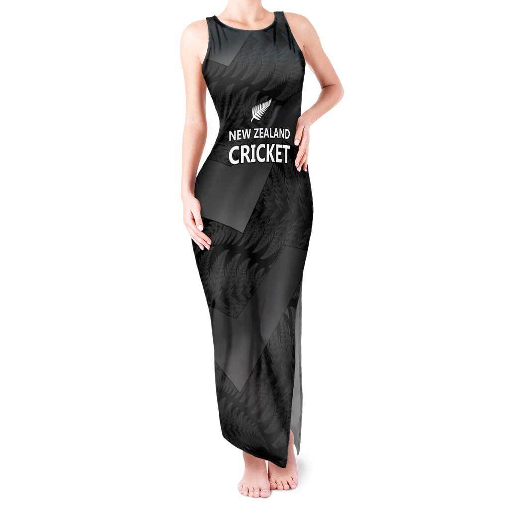 New Zealand Cricket Custom Tank Maxi Dress Potae Pango Black Fern Pattern LT9 Women Black - Polynesian Pride