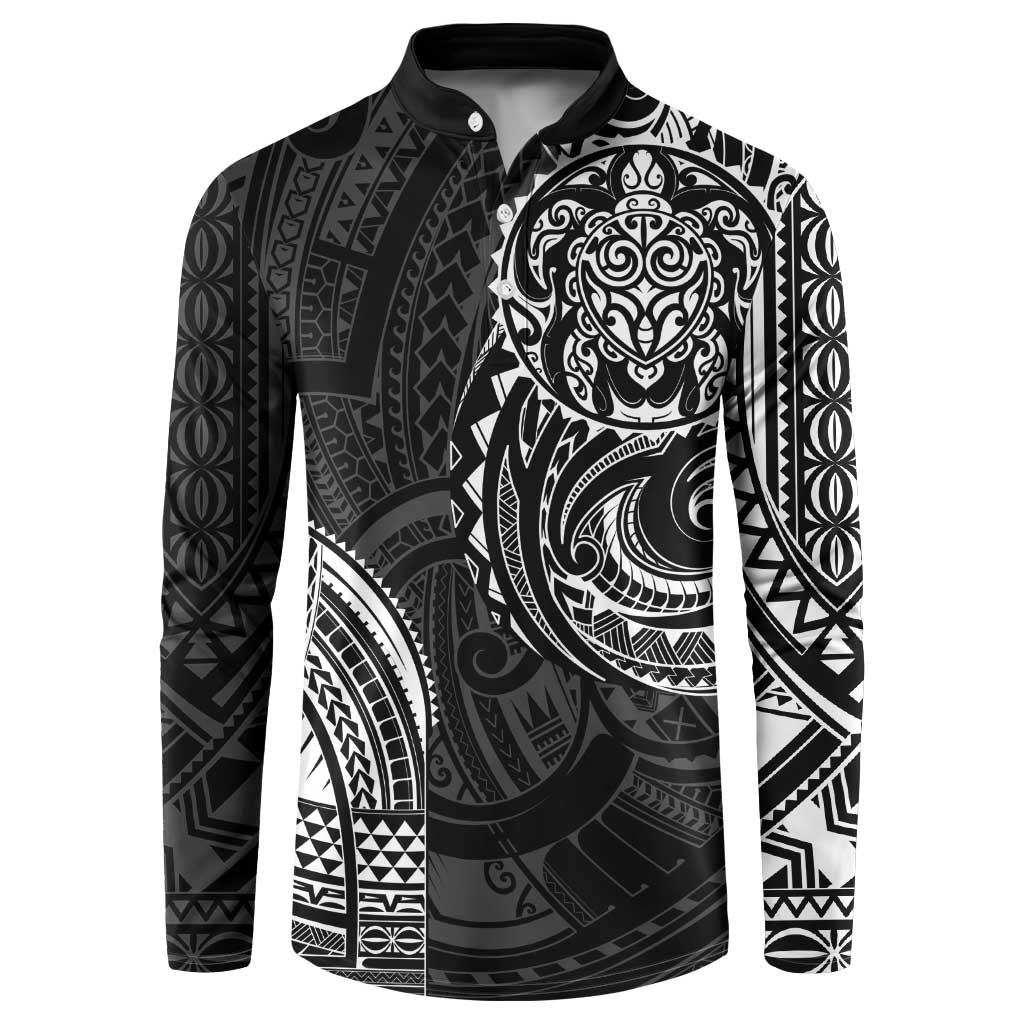 Polynesian Turtle Tribal Tattoo Button Sweatshirt Black Style LT9 Black - Polynesian Pride