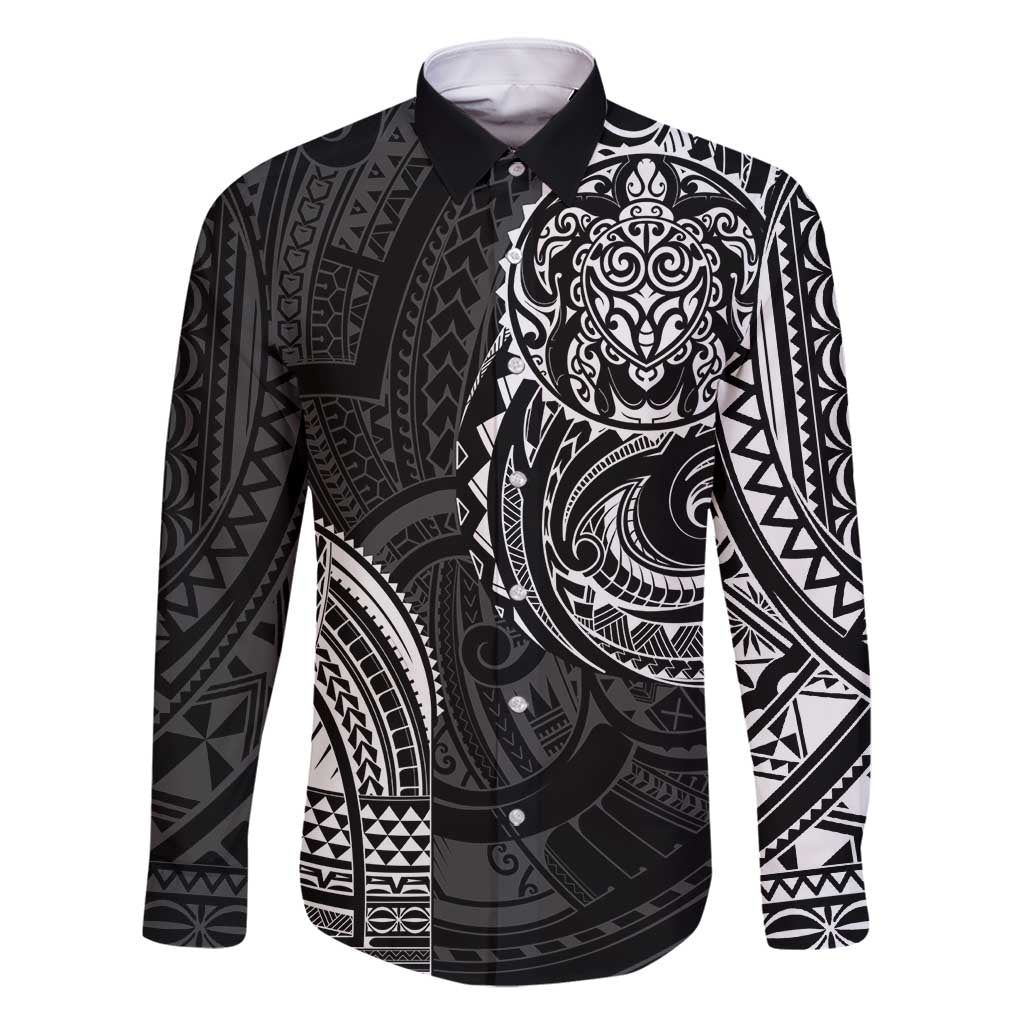 Polynesian Turtle Tribal Tattoo Family Matching Long Sleeve Bodycon Dress and Hawaiian Shirt Black Style LT9 Dad's Shirt - Long Sleeve Black - Polynesian Pride