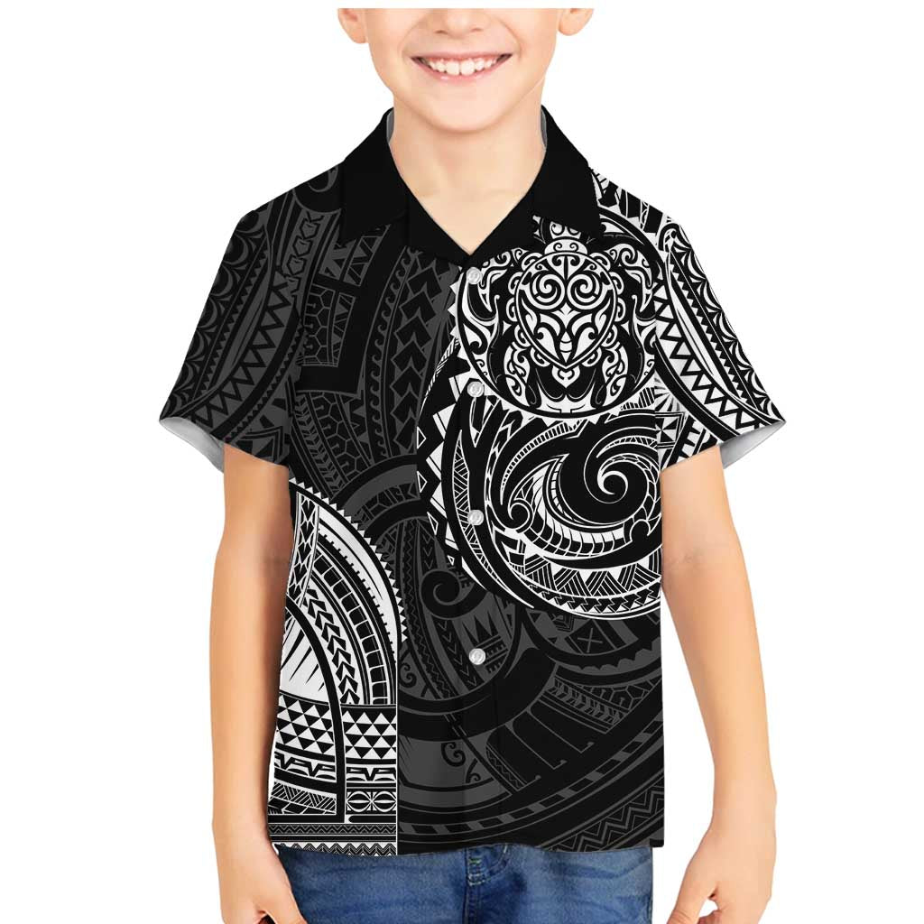 Polynesian Turtle Tribal Tattoo Family Matching Mermaid Dress and Hawaiian Shirt Black Style LT9 Son's Shirt Black - Polynesian Pride