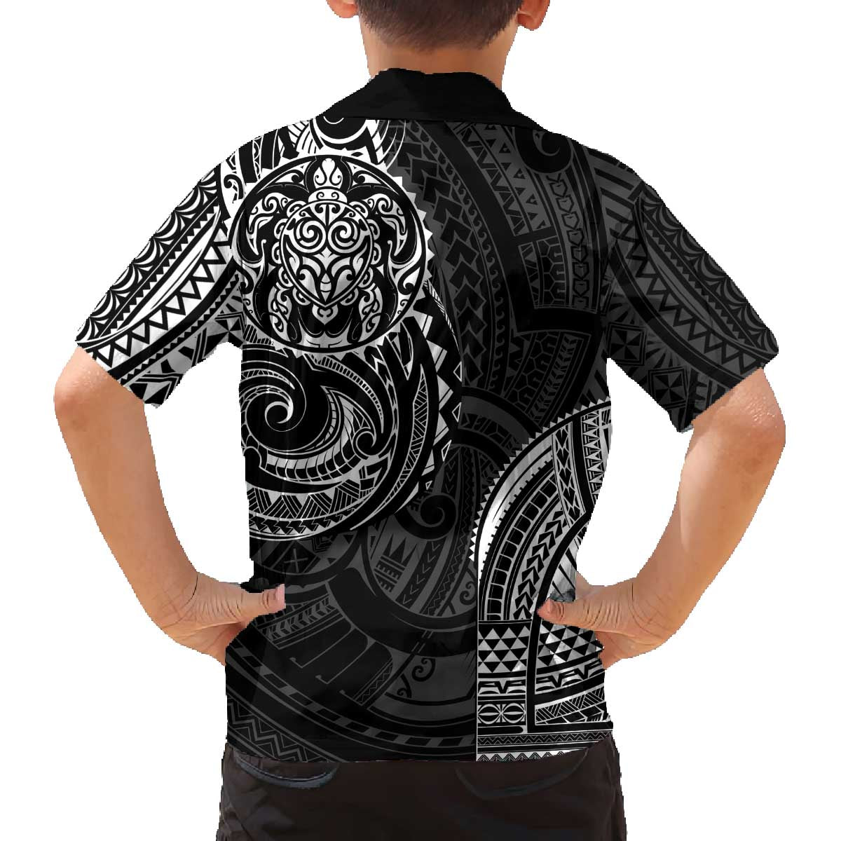 Polynesian Turtle Tribal Tattoo Family Matching Off The Shoulder Long Sleeve Dress and Hawaiian Shirt Black Style LT9 - Polynesian Pride