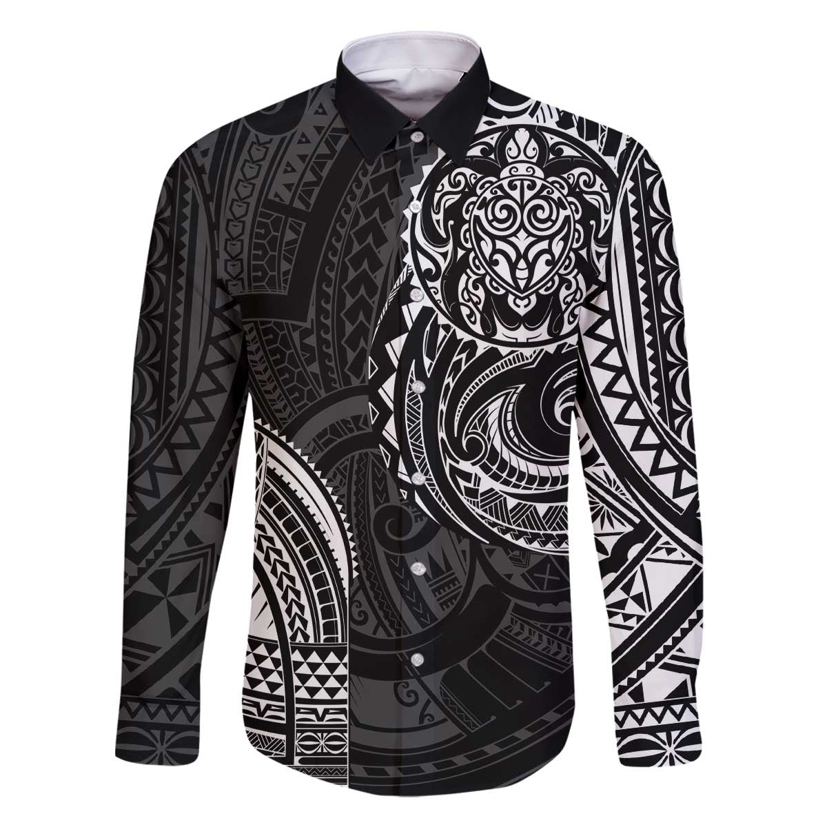Polynesian Turtle Tribal Tattoo Family Matching Off The Shoulder Long Sleeve Dress and Hawaiian Shirt Black Style LT9 Dad's Shirt - Long Sleeve Black - Polynesian Pride