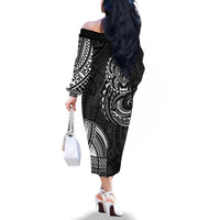 Polynesian Turtle Tribal Tattoo Family Matching Off The Shoulder Long Sleeve Dress and Hawaiian Shirt Black Style LT9 - Polynesian Pride