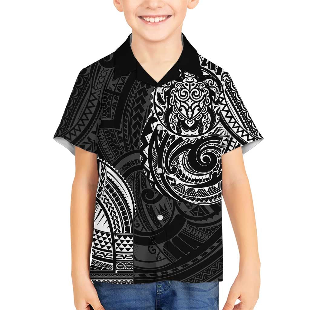 Polynesian Turtle Tribal Tattoo Family Matching Off Shoulder Maxi Dress and Hawaiian Shirt Black Style