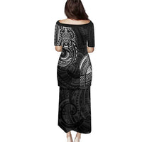 Polynesian Turtle Tribal Tattoo Family Matching Puletasi and Hawaiian Shirt Black Style