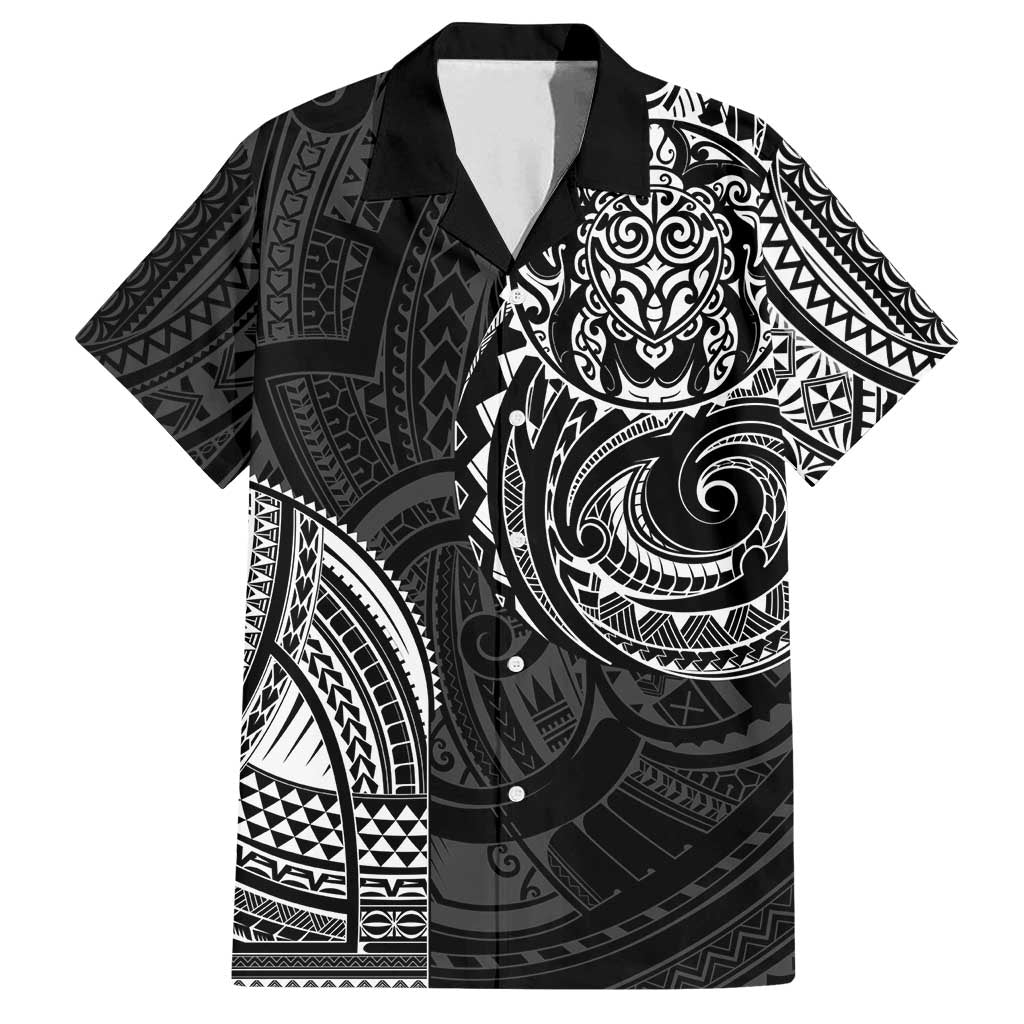 Polynesian Turtle Tribal Tattoo Family Matching Summer Maxi Dress and Hawaiian Shirt Black Style