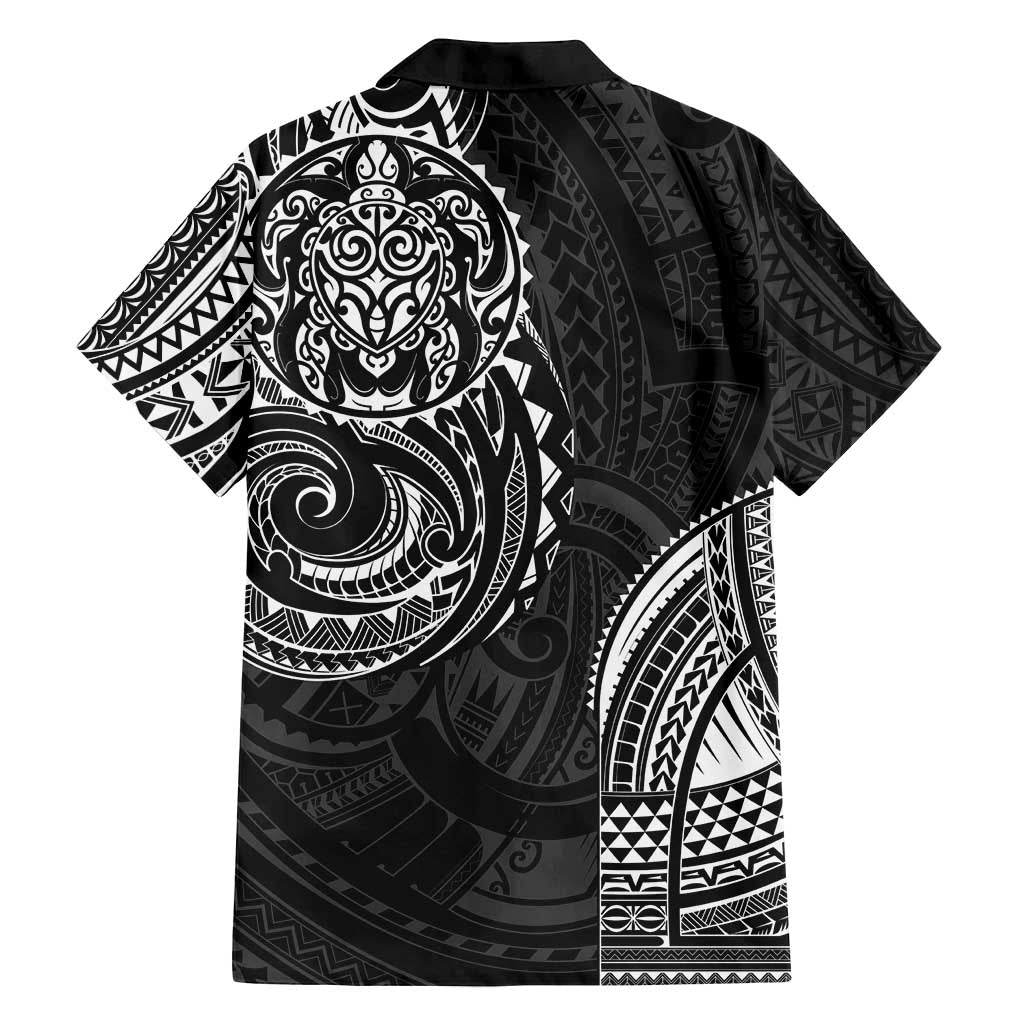 Polynesian Turtle Tribal Tattoo Family Matching Summer Maxi Dress and Hawaiian Shirt Black Style