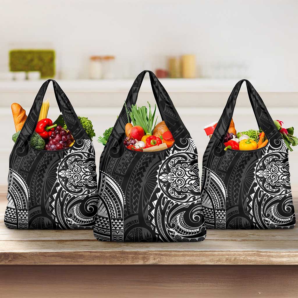 Polynesian Turtle Tribal Tattoo Grocery Bag Black Style