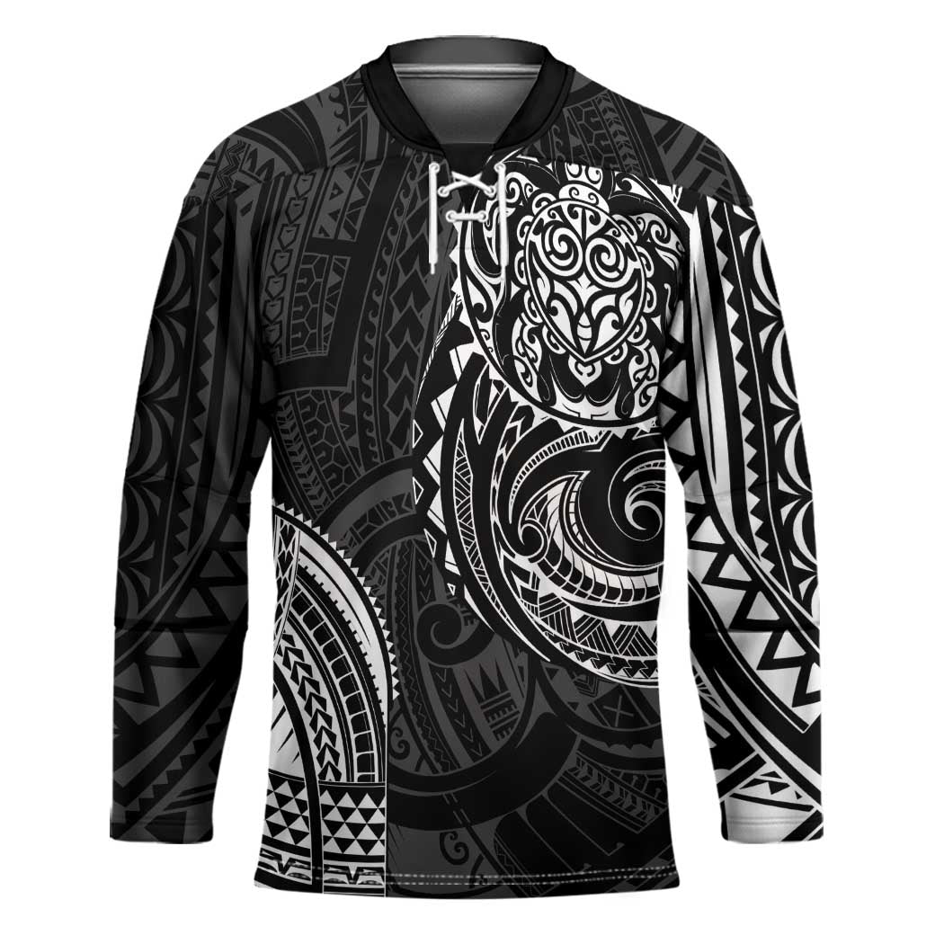 Polynesian Turtle Tribal Tattoo Hockey Jersey Black Style - Polynesian Pride