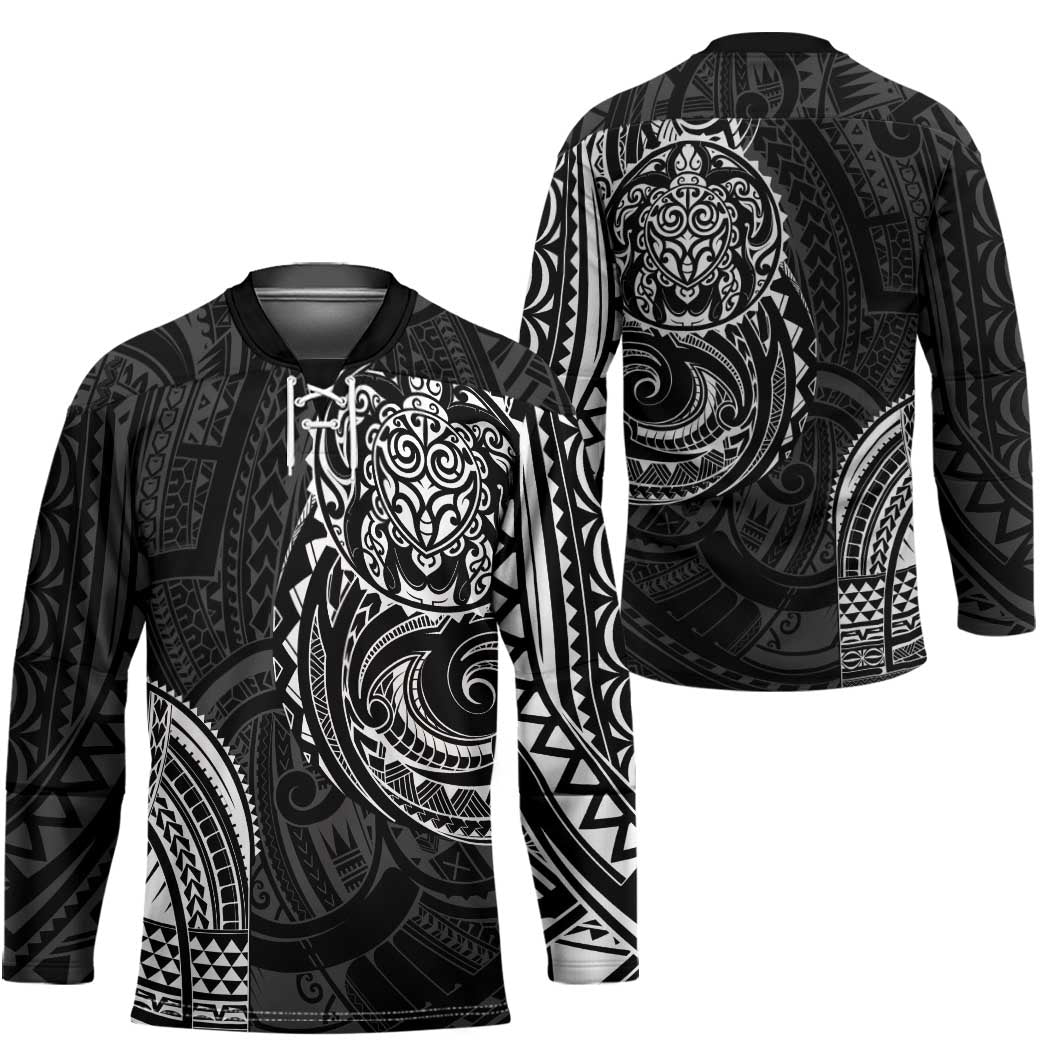 Polynesian Turtle Tribal Tattoo Hockey Jersey Black Style - Polynesian Pride