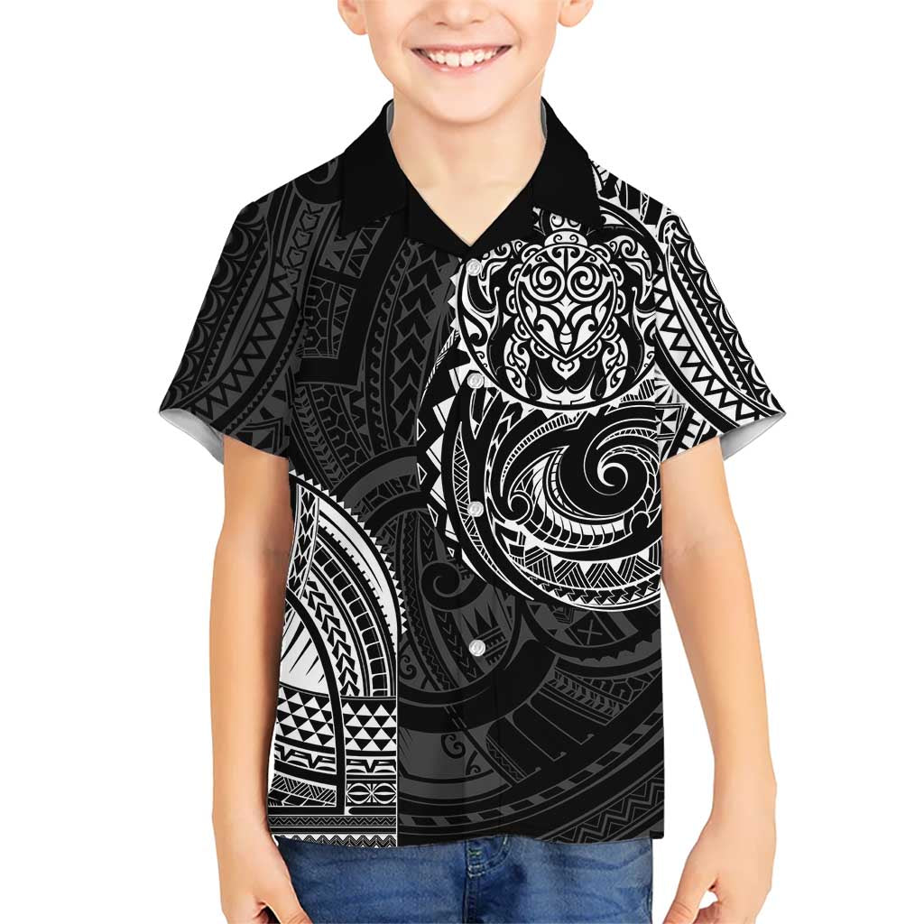 Polynesian Turtle Tribal Tattoo Kid Hawaiian Shirt Black Style