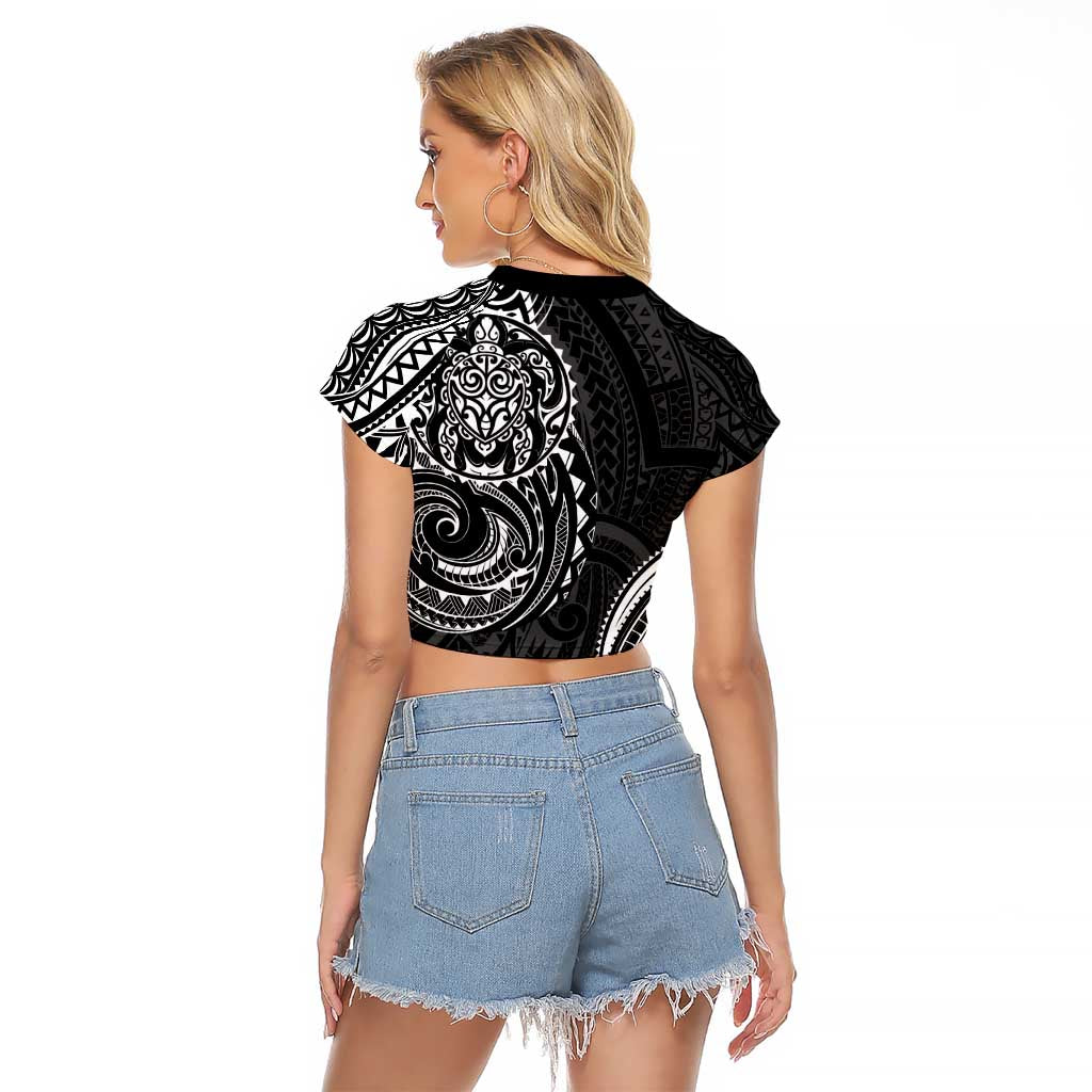 Polynesian Turtle Tribal Tattoo Raglan Cropped T Shirt Black Style