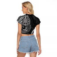 Polynesian Turtle Tribal Tattoo Raglan Cropped T Shirt Black Style