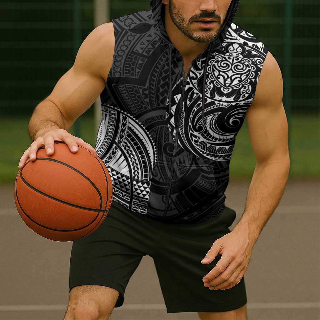 Polynesian Turtle Tribal Tattoo Sleeveless Zip Hoodie Black Style - Polynesian Pride