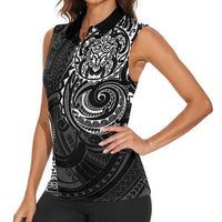 Polynesian Turtle Tribal Tattoo Women Sleeveless Polo Shirt Black Style