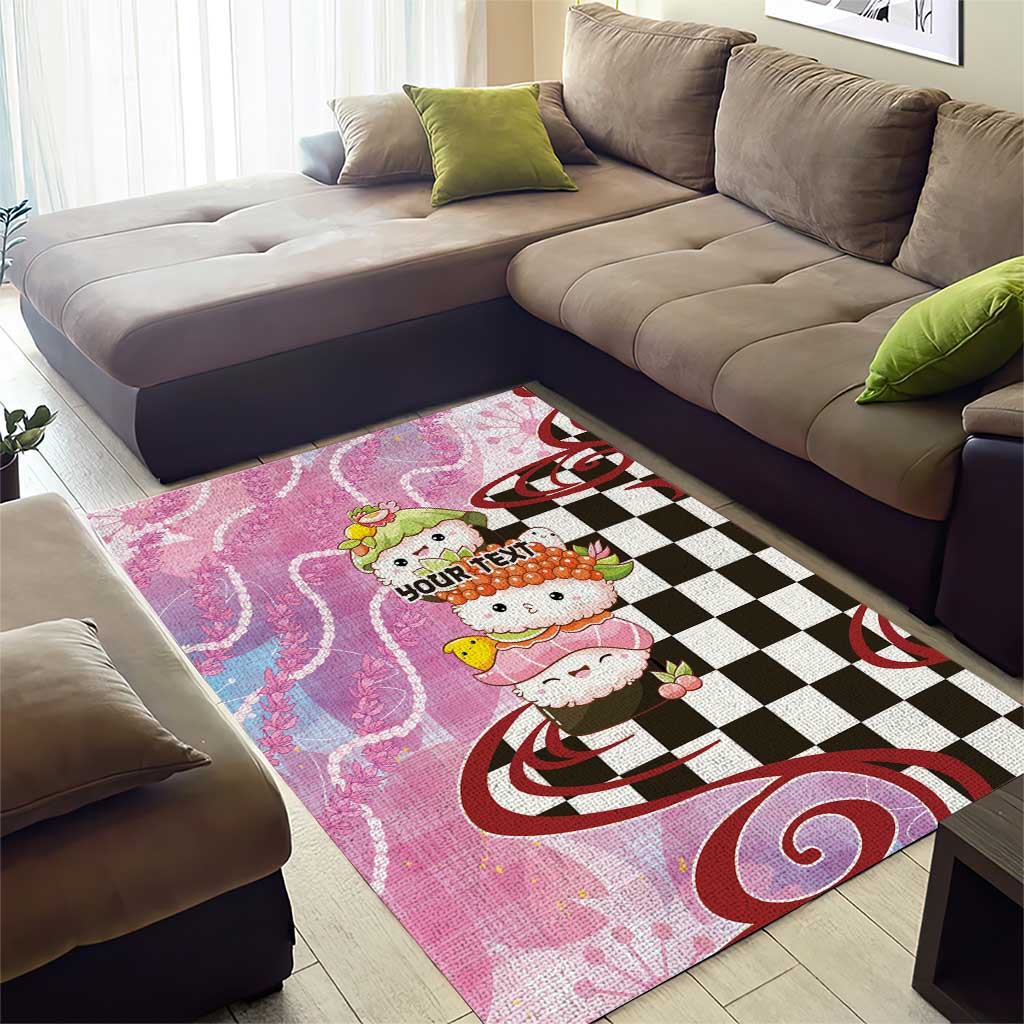 Personalized Japanese Kawaii Sushi Roll Area Rug Wagara Palaka Pattern