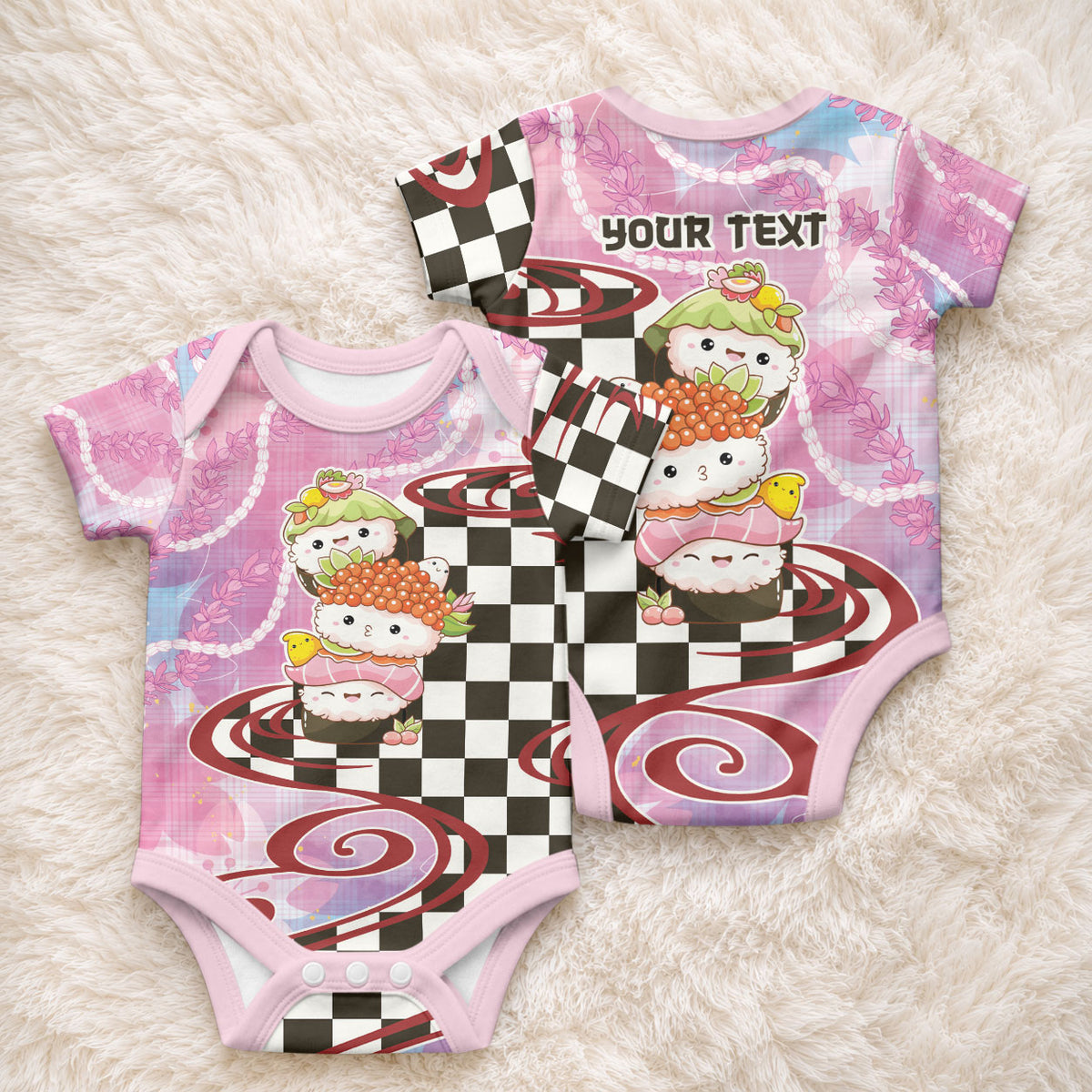 Personalized Japanese Kawaii Sushi Roll Baby Onesie Wagara Palaka Pattern LT9 - Polynesian Pride
