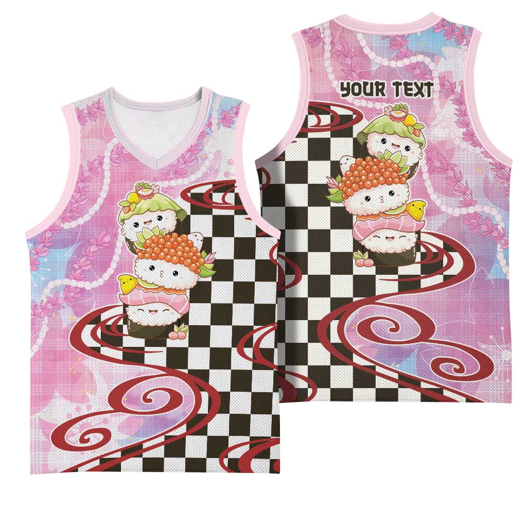 Personalized Japanese Kawaii Sushi Roll Basketball Jersey Wagara Palaka Pattern