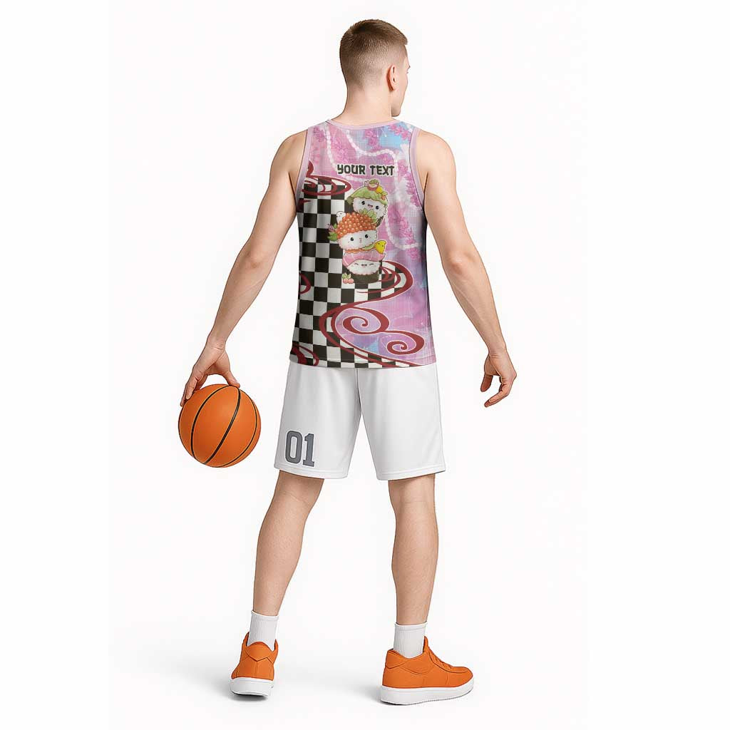 Personalized Japanese Kawaii Sushi Roll Basketball Jersey Wagara Palaka Pattern