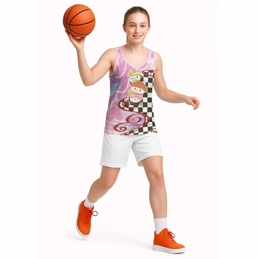 Personalized Japanese Kawaii Sushi Roll Basketball Jersey Wagara Palaka Pattern