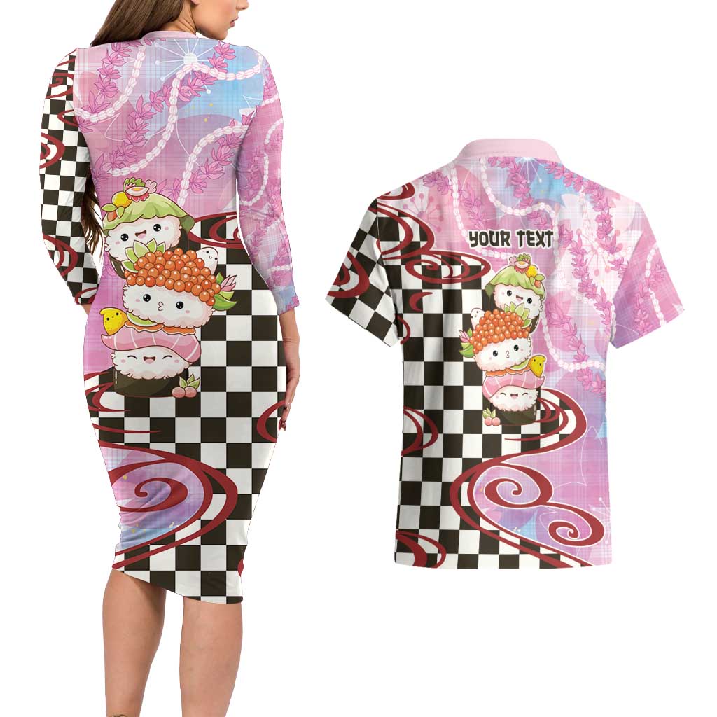 Personalized Japanese Kawaii Sushi Roll Couples Matching Long Sleeve Bodycon Dress and Hawaiian Shirt Wagara Palaka Pattern