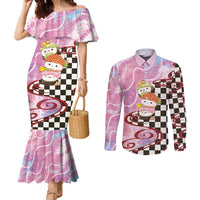 Personalized Japanese Kawaii Sushi Roll Couples Matching Mermaid Dress and Long Sleeve Button Shirt Wagara Palaka Pattern