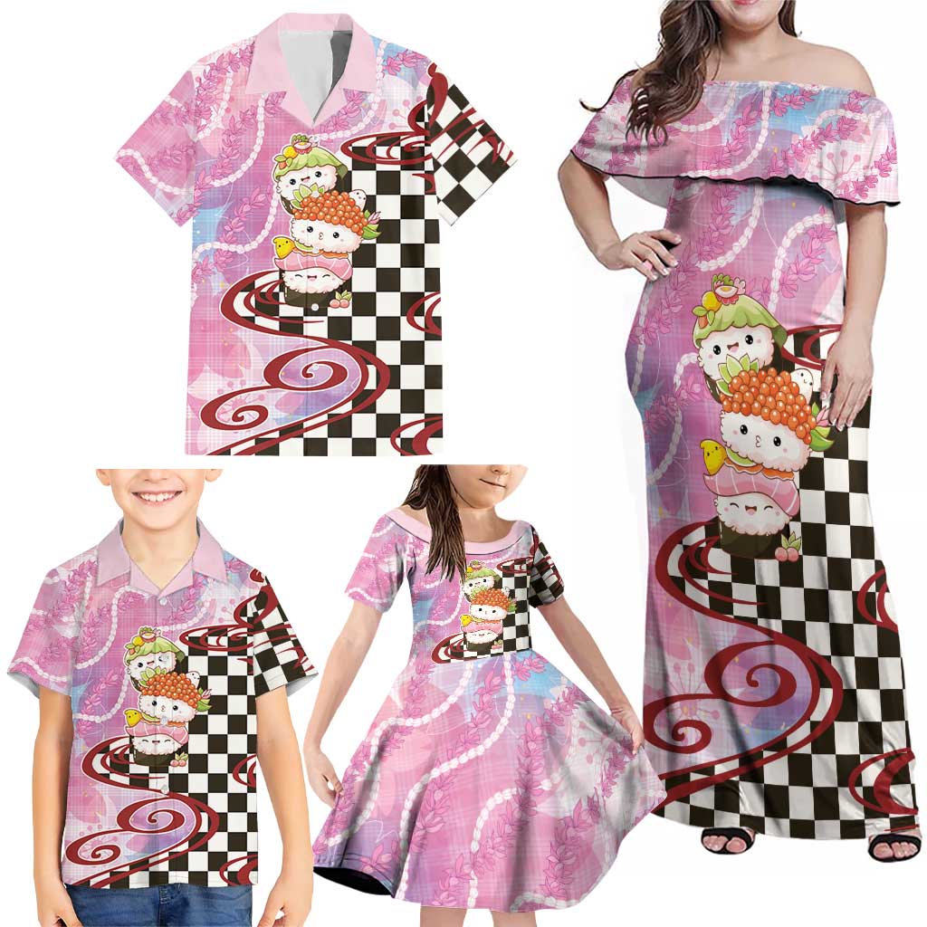 Personalized Japanese Kawaii Sushi Roll Family Matching Off Shoulder Maxi Dress and Hawaiian Shirt Wagara Palaka Pattern