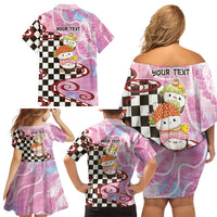 Personalized Japanese Kawaii Sushi Roll Family Matching Off Shoulder Short Dress and Hawaiian Shirt Wagara Palaka Pattern