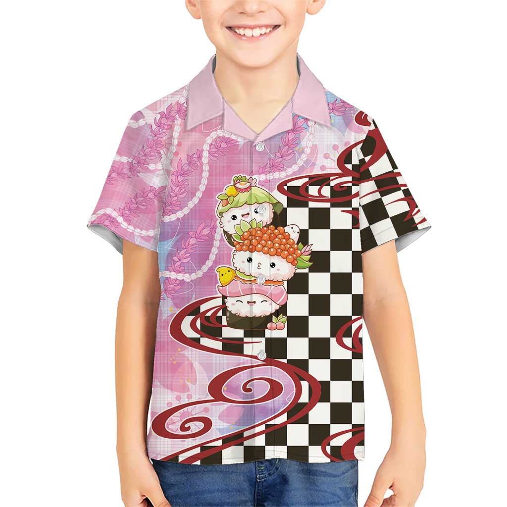 Personalized Japanese Kawaii Sushi Roll Family Matching Off Shoulder Short Dress and Hawaiian Shirt Wagara Palaka Pattern
