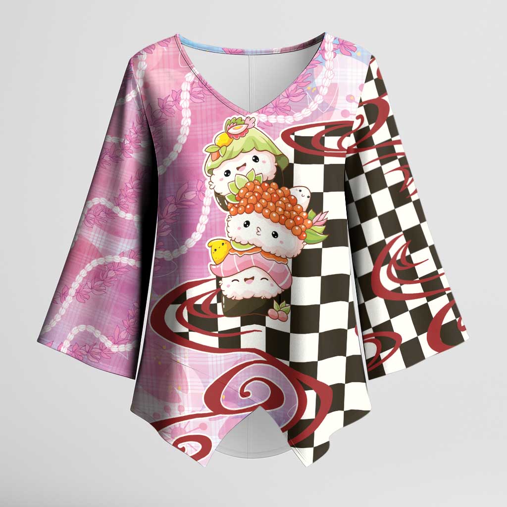 Personalized Japanese Kawaii Sushi Roll Kimono Sleeve Blouse Wagara Palaka Pattern LT9 Female Pink - Polynesian Pride