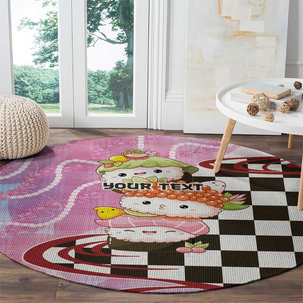 Personalized Japanese Kawaii Sushi Roll Round Carpet Wagara Palaka Pattern