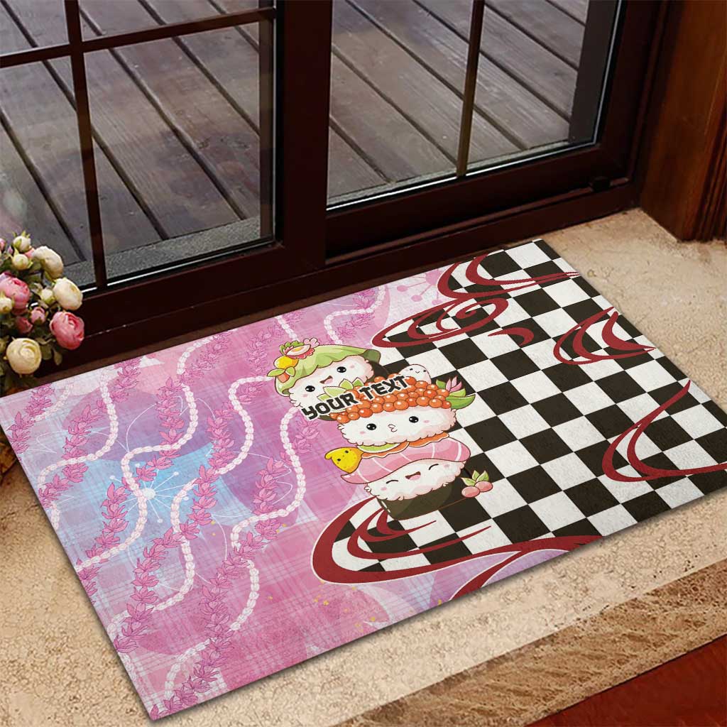 Personalized Japanese Kawaii Sushi Roll Rubber Doormat Wagara Palaka Pattern