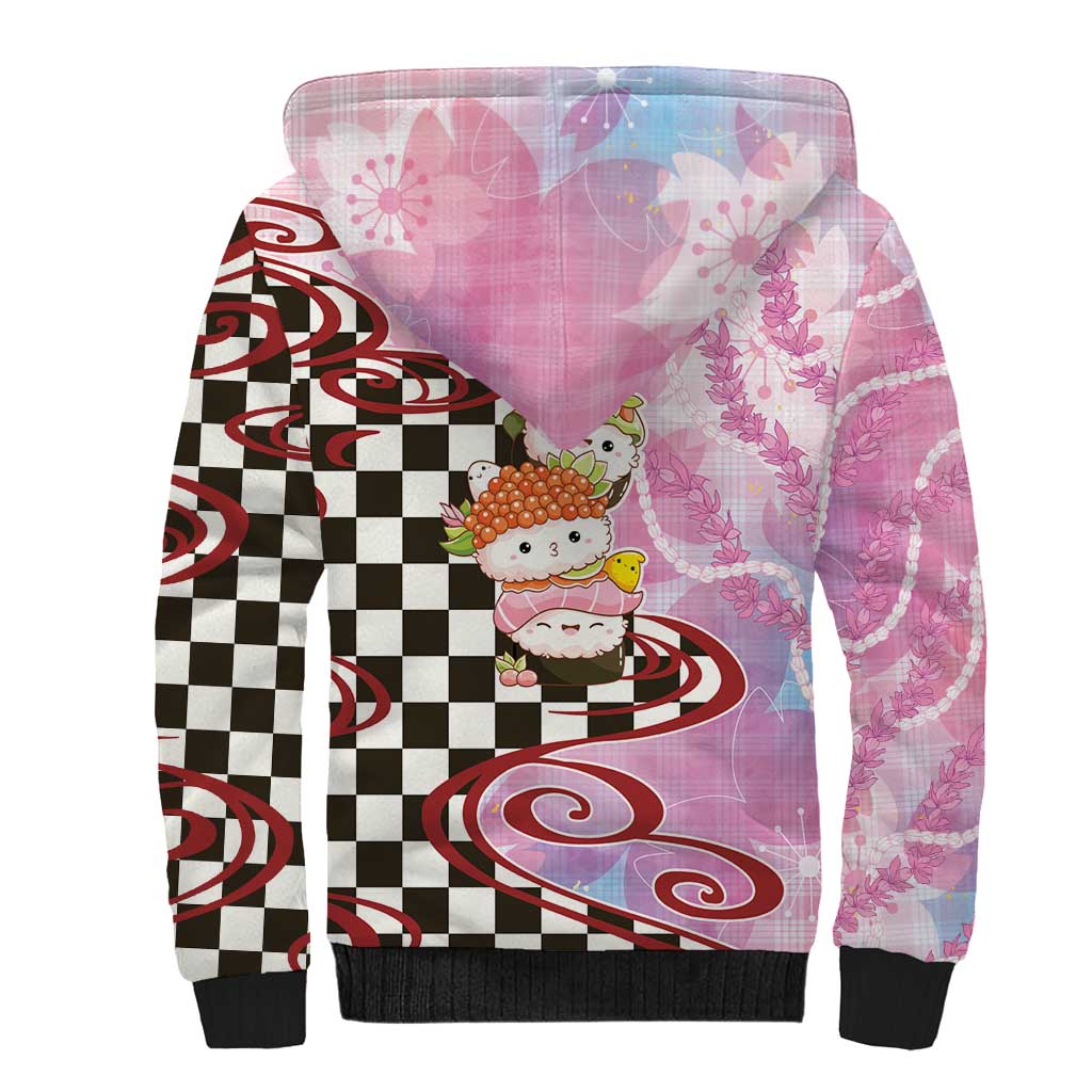 Personalized Japanese Kawaii Sushi Roll Sherpa Hoodie Wagara Palaka Pattern