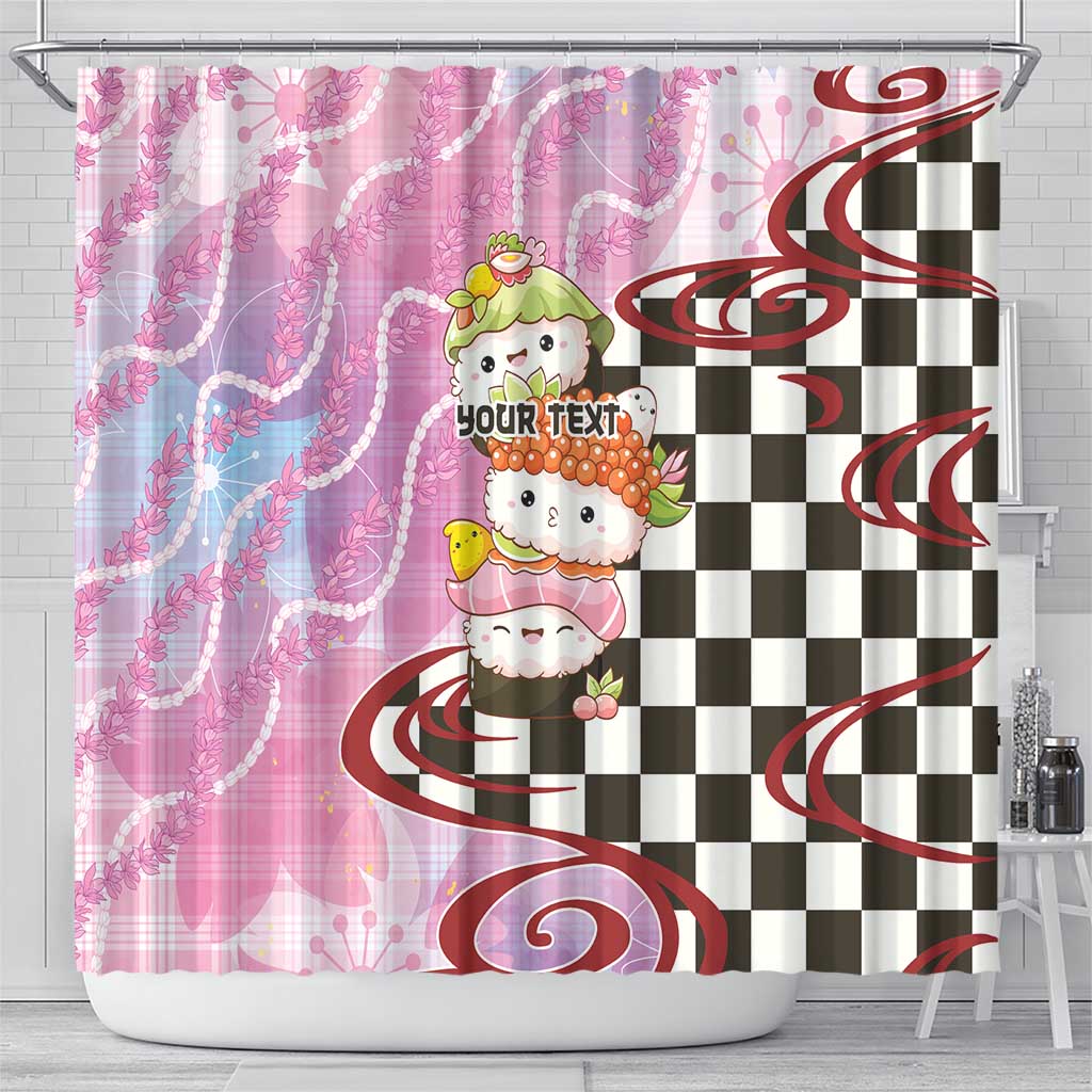 Personalized Japanese Kawaii Sushi Roll Shower Curtain Wagara Palaka Pattern