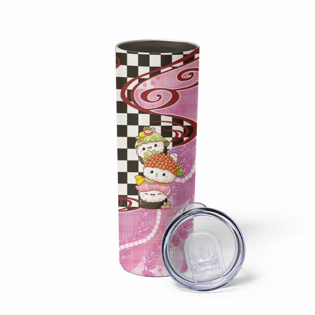 Personalized Japanese Kawaii Sushi Roll Skinny Tumbler Wagara Palaka Pattern