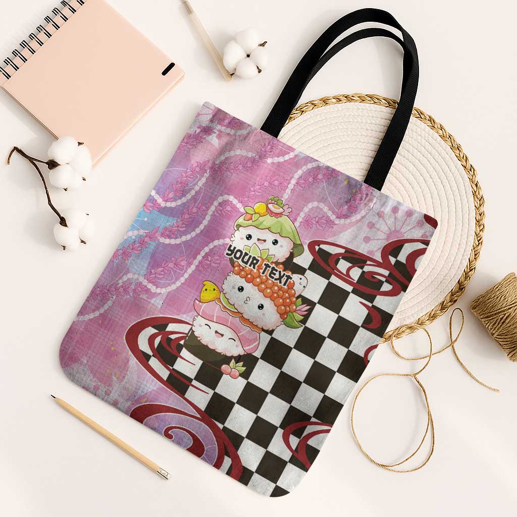 Personalized Japanese Kawaii Sushi Roll Tote Bag Wagara Palaka Pattern