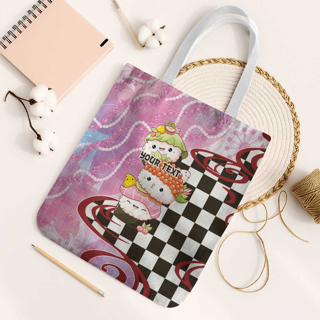Personalized Japanese Kawaii Sushi Roll Tote Bag Wagara Palaka Pattern