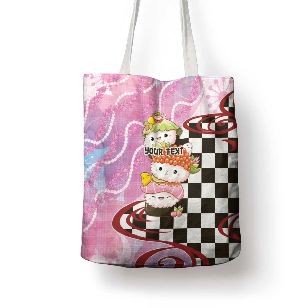 Personalized Japanese Kawaii Sushi Roll Tote Bag Wagara Palaka Pattern