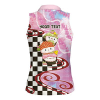 Personalized Japanese Kawaii Sushi Roll Women Sleeveless Polo Shirt Wagara Palaka Pattern
