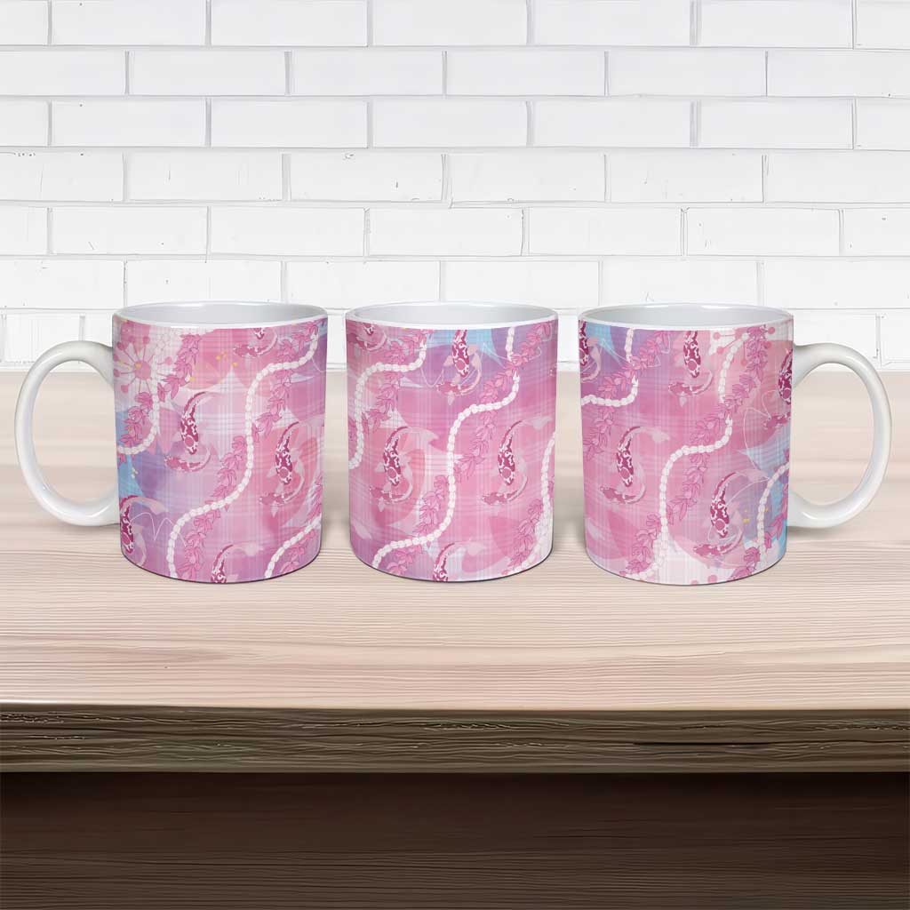 Japanese Koi Fish Ceramic Mug Pink Wagara Palaka Honohono Pikake Lei