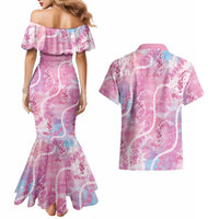 Japanese Koi Fish Couples Matching Mermaid Dress and Hawaiian Shirt Pink Wagara Palaka Honohono Pikake Lei LT9 - Polynesian Pride