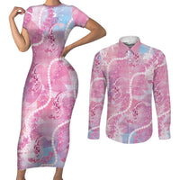 Japanese Koi Fish Couples Matching Short Sleeve Bodycon Dress and Long Sleeve Button Shirt Pink Wagara Palaka Honohono Pikake Lei LT9 Pink - Polynesian Pride