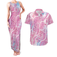 Japanese Koi Fish Couples Matching Tank Maxi Dress and Hawaiian Shirt Pink Wagara Palaka Honohono Pikake Lei LT9 Pink - Polynesian Pride