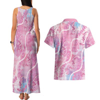 Japanese Koi Fish Couples Matching Tank Maxi Dress and Hawaiian Shirt Pink Wagara Palaka Honohono Pikake Lei LT9 - Polynesian Pride