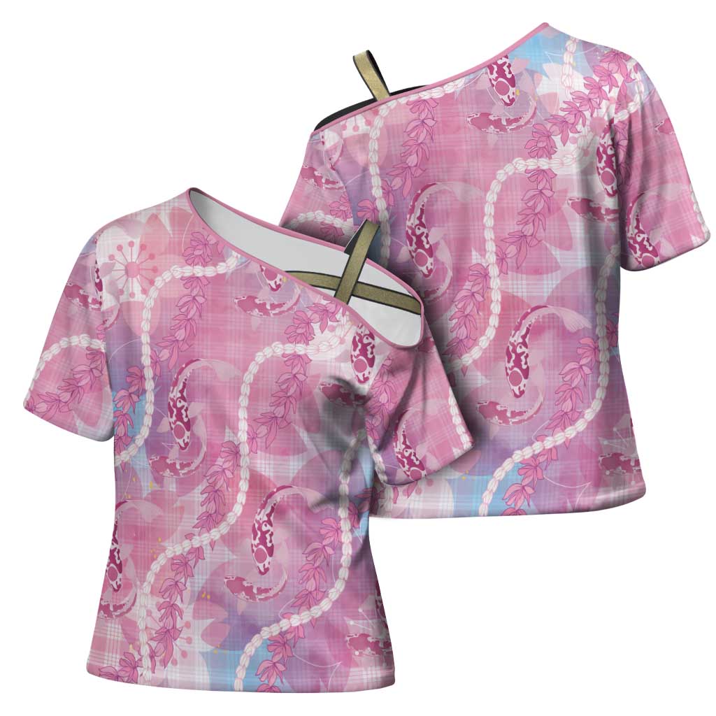 Japanese Koi Fish Cross Shoulder Shirt Pink Wagara Palaka Honohono Pikake Lei